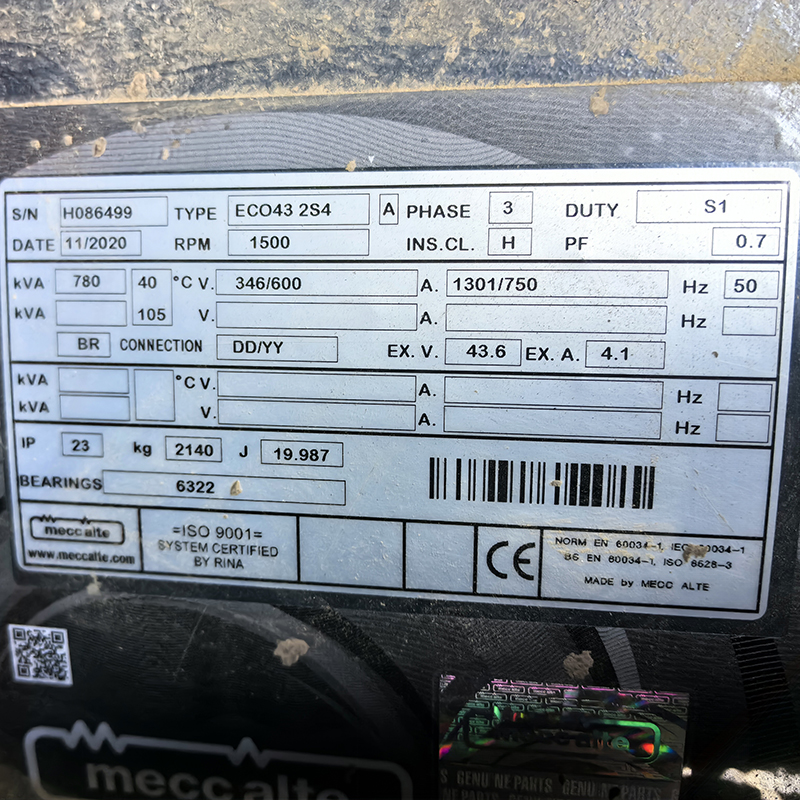 780KVA玉柴二手发电机组批量销售+国三电喷+美奥迪电机+深海控制器-2020年出厂